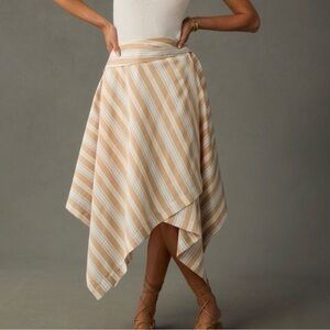 Anthropologie Maeve Beige and White Striped Midi Skirt